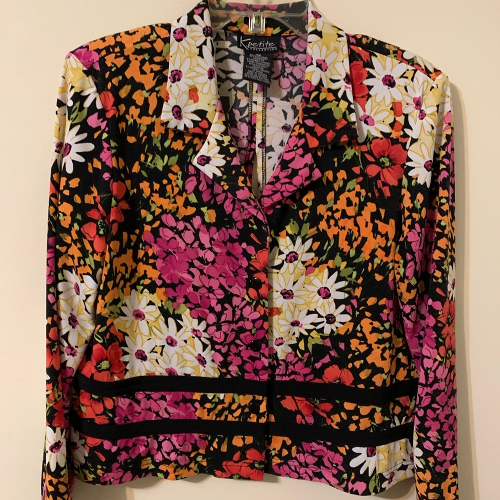 K PETITE COLLECTION, Floral, Button Up Front Closure, Blouse, petite size 16